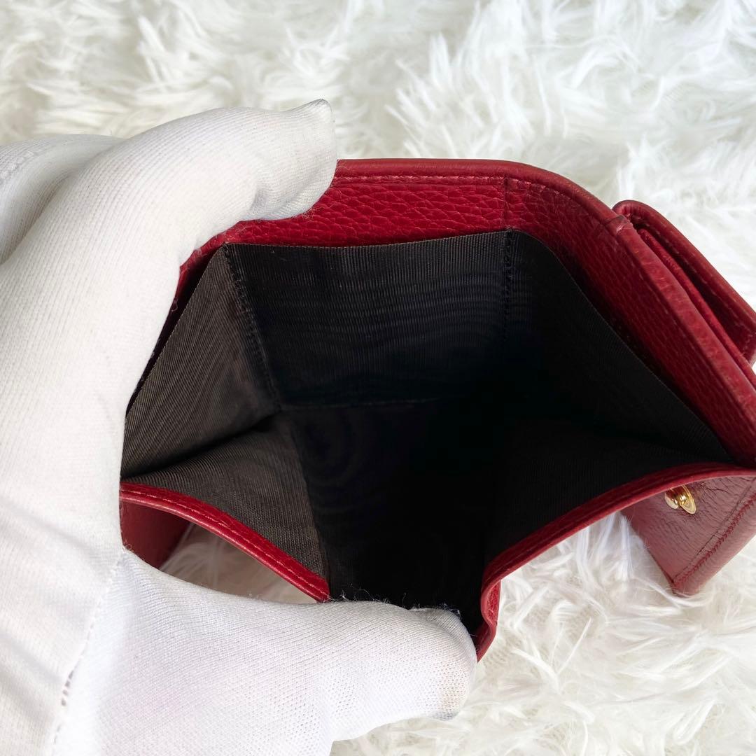 美品✨人気定番✨グッチ 三つ折り財布 GGマーモント コンパクト レッド