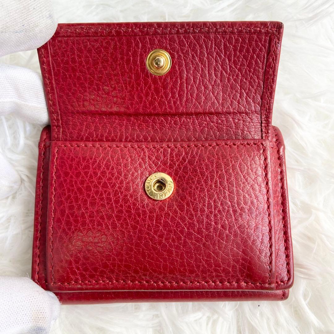 美品✨人気定番✨グッチ 三つ折り財布 GGマーモント コンパクト レッド