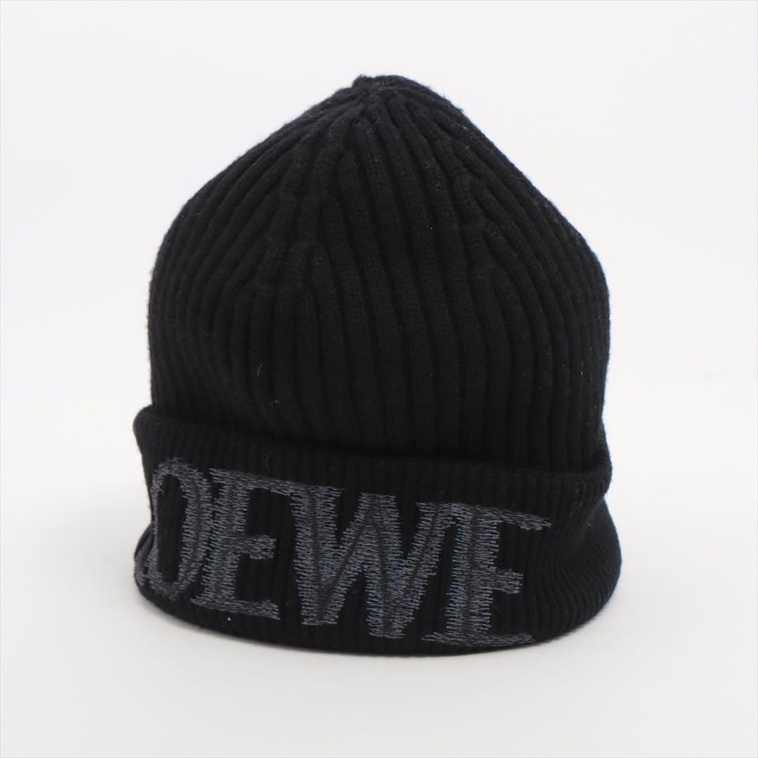ロエベ ロゴ ニットキャップ ウール ブラック