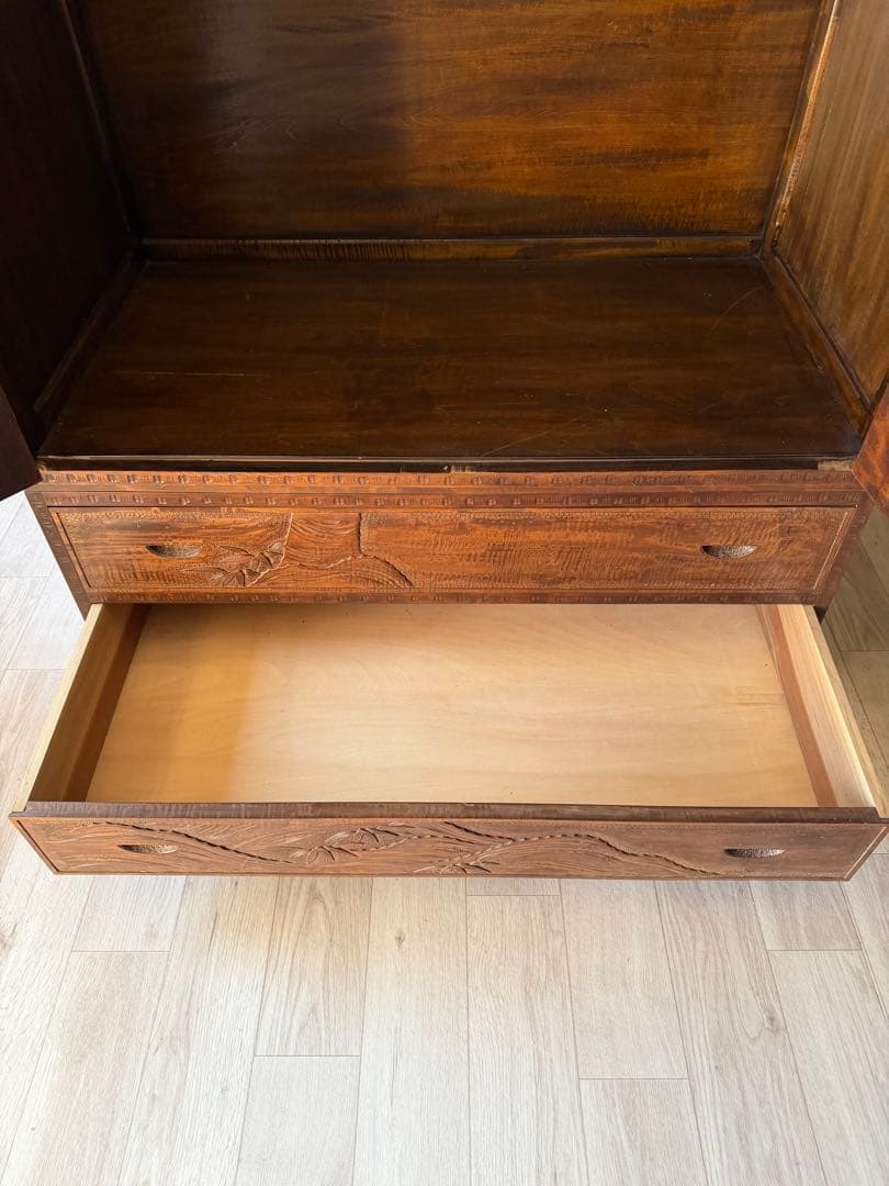 軽井沢彫 箪笥 ワードローブ 整理箪笥 昭和レトロ 伝統工芸品 アンティーク 桜