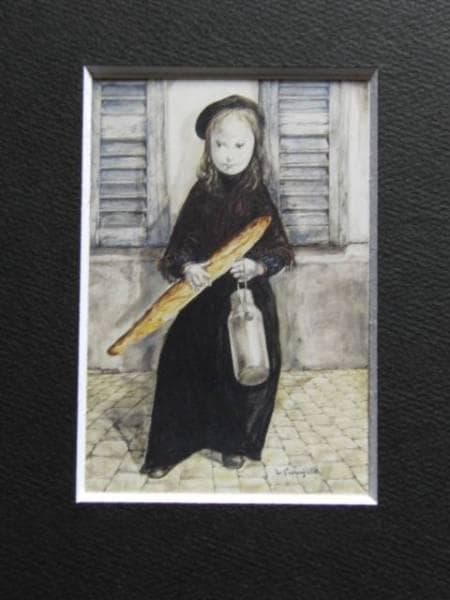 藤田嗣治、【朝の買物】、希少画集画、新品高級額・額装付、状態良好