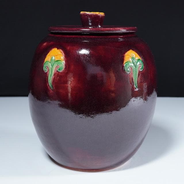 吉向蕃斉(七代松月)　三彩貼花文水指　共箱　茶道具　楽焼　大阪