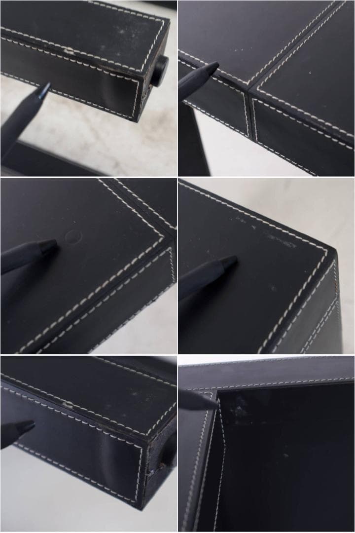 アクタス 本革レザー サイドテーブル ブラック ホワイトステッチ 廃番