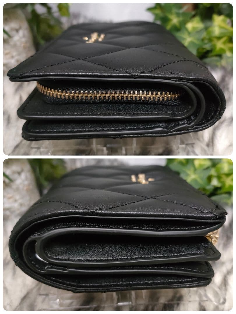 未使用に近い ケイトスペードニューヨーク 2つ折り財布 キルティング ブラック黒