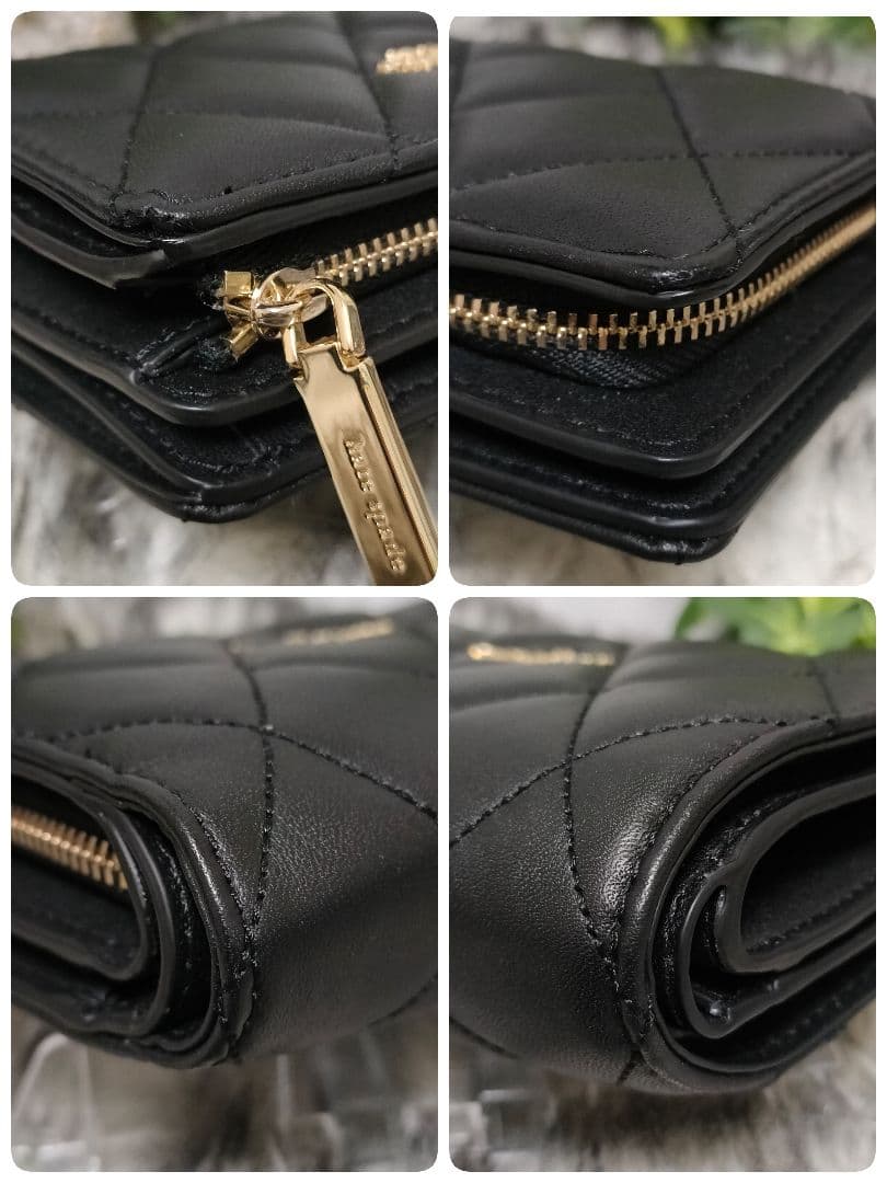 未使用に近い ケイトスペードニューヨーク 2つ折り財布 キルティング ブラック黒