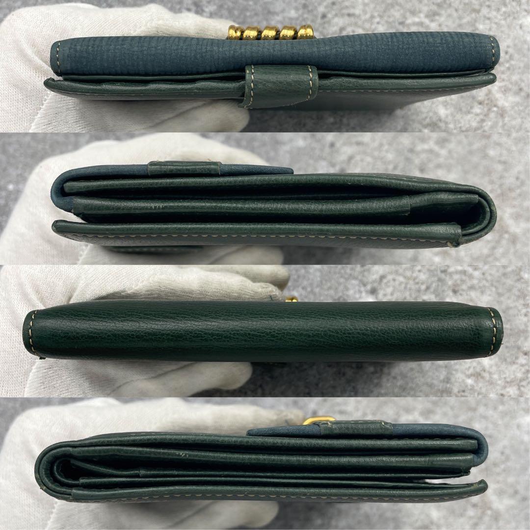 【極美品】LOEWE ロエベ 折り財布 レザー 緑 グリーン エンボスロゴ