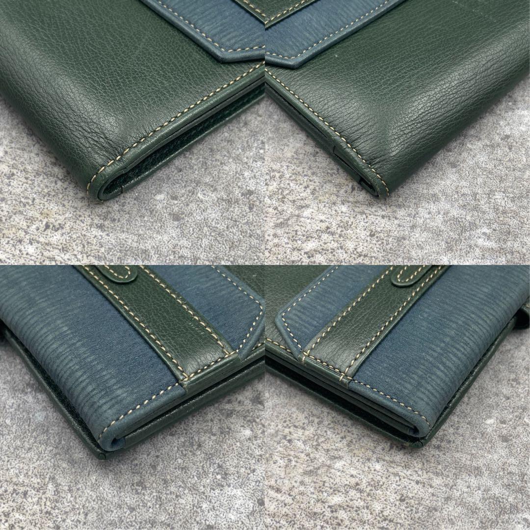 【極美品】LOEWE ロエベ 折り財布 レザー 緑 グリーン エンボスロゴ