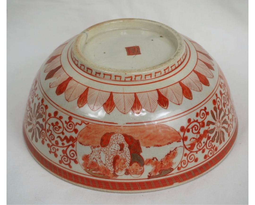 送料無料　明治前期　九谷焼　細密赤絵鉢　本物保証