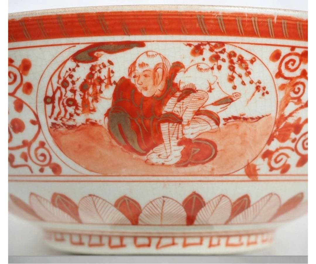 送料無料　明治前期　九谷焼　細密赤絵鉢　本物保証