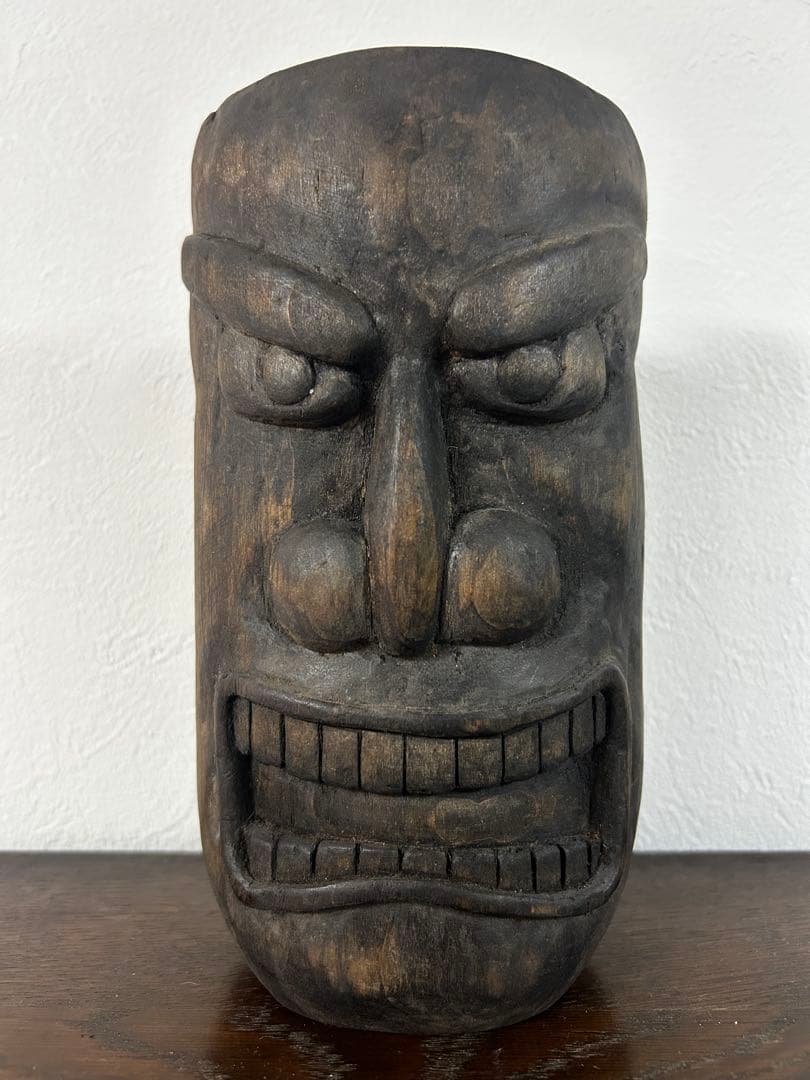 釜神　アンティーク　民俗　木製　仮面　竈神　80年代