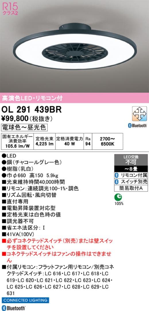 シーリングファンライト　オーデリック