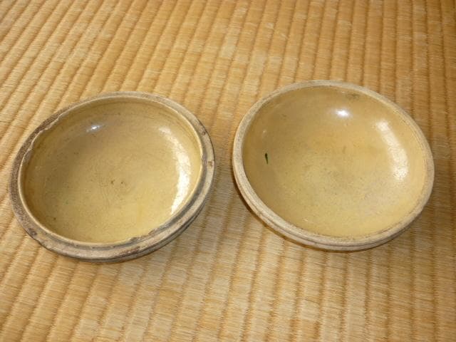 ■希少 美品 1600年頃（江戸初期）！古瀬戸（外観素焼き、内側黄瀬戸） 香合