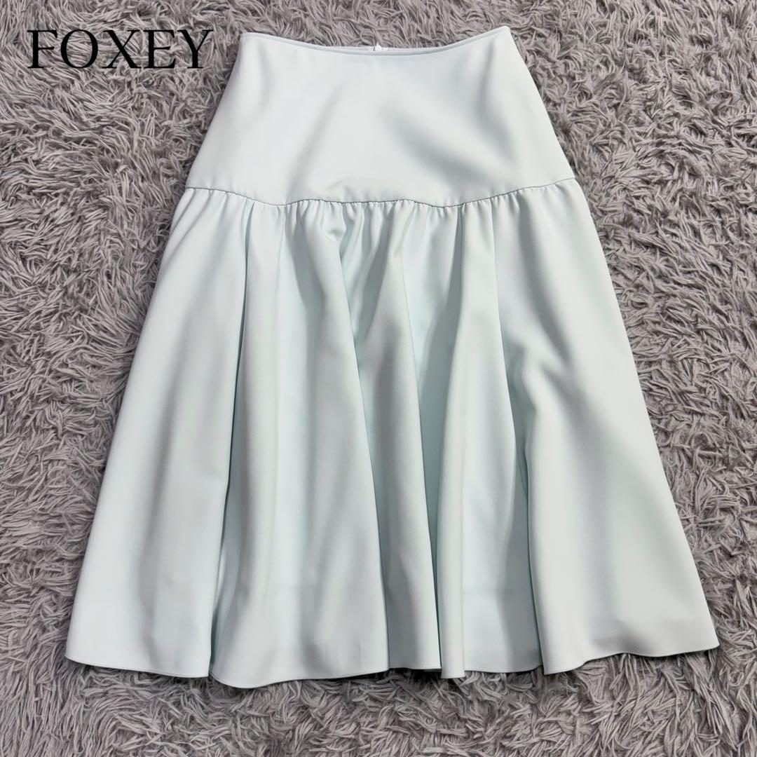 極美品✨’23年 フォクシー モーニングブリーズスカート ギャザーフレア ブルー