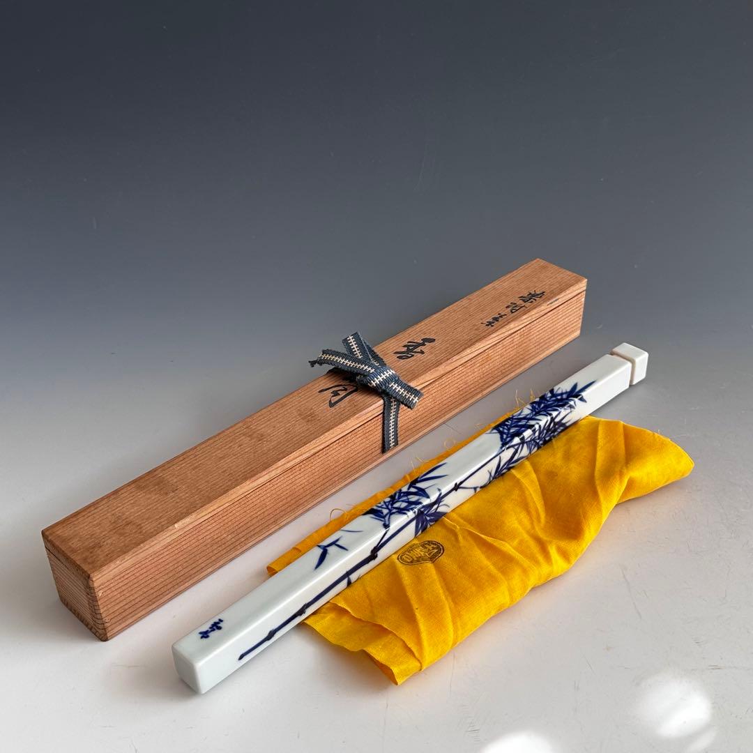 香道具　染付　竹絵　香筒　御室焼　和善　共箱　陶芸　線香入　煎茶道具