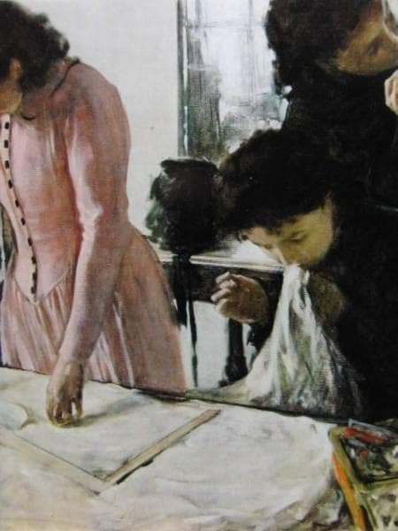 小磯良平「洋裁する女達」希少画集画、新品高級額、額装付、状態良好