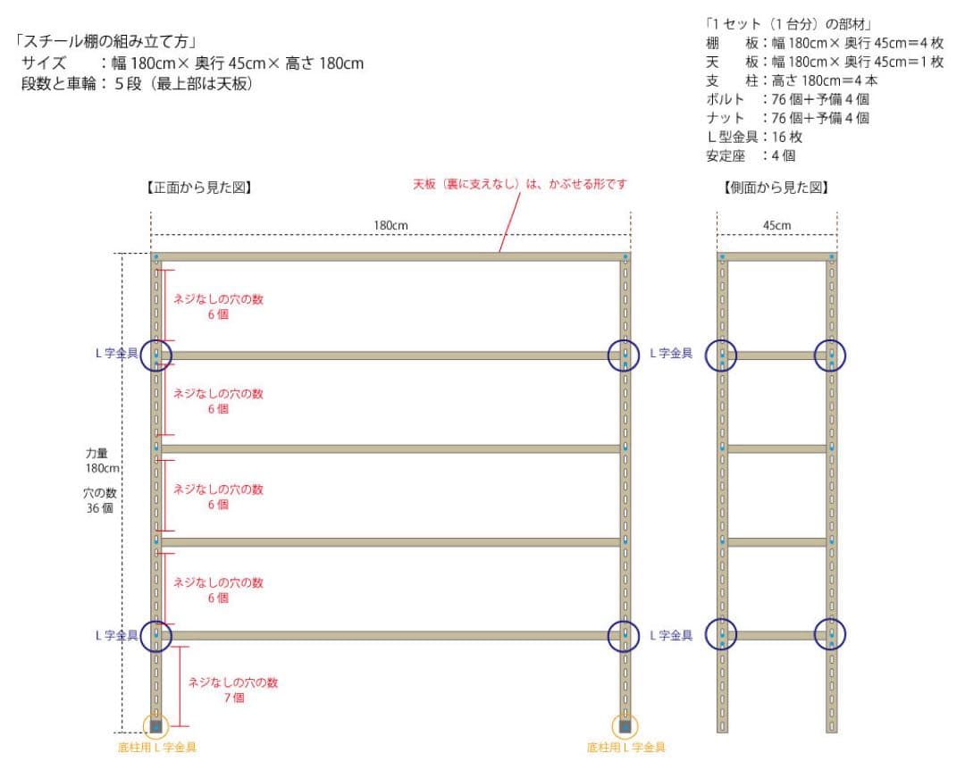スチールラック 180×45×180 5段 ベージュ 1台分 福井県引き取り限定