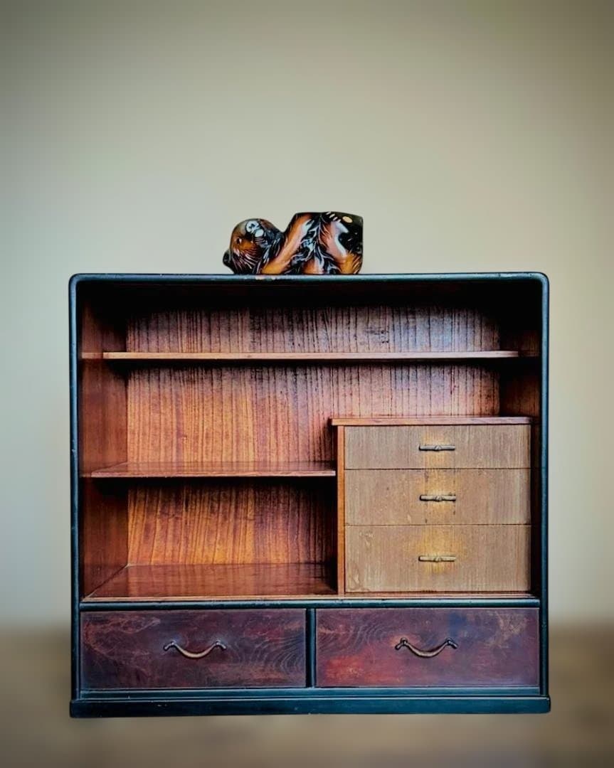 【アンティーク】木製 天然木 茶棚 茶箪笥 水屋箪笥 飾り棚 昭和中期 時代家具