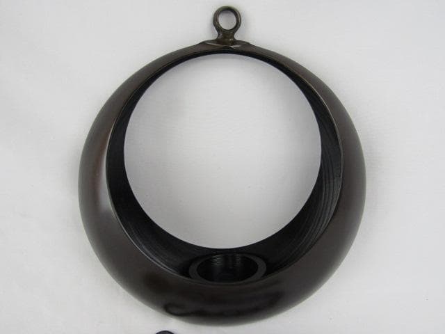 Y5-1101◇唐銅製 吊花生 満月 尺0 浄斎造 剣山 花鎖付 高さ33ｃｍ◇