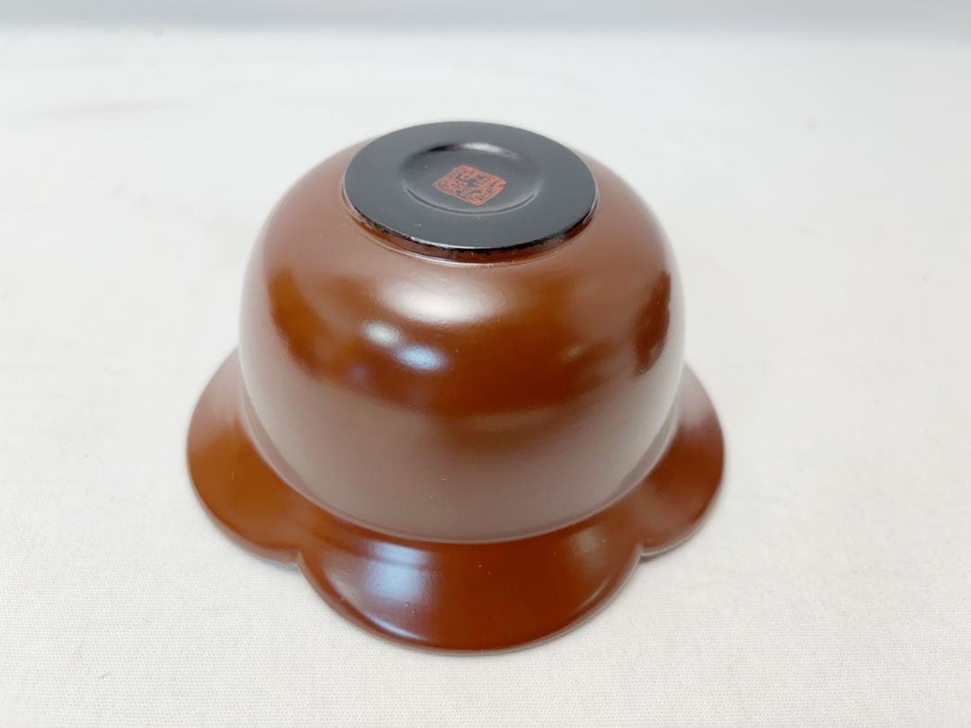 ほぼ未使用 茶道具 光宏作木製古代朱 向付 5客組 料理皿 小鉢 銘々皿底印共箱