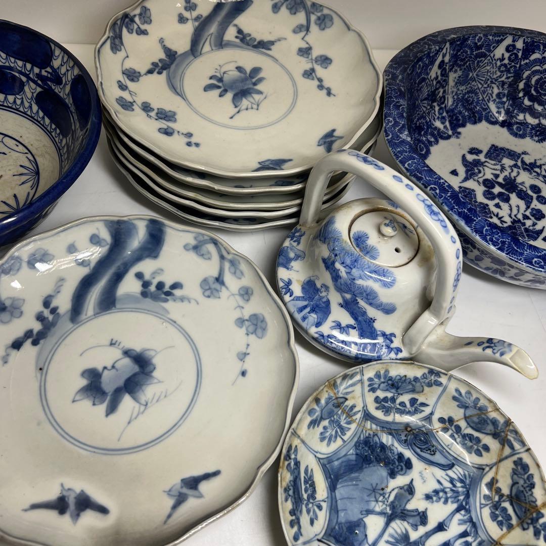 古伊万里、古染付　染付銚子、中皿等色々　東Y8-0113②