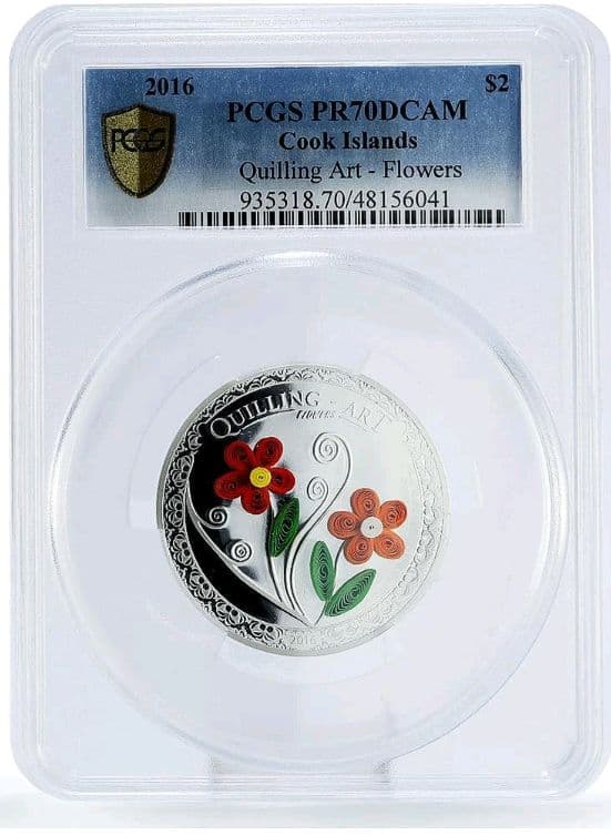 PCGS PR70 DCAM 2016 クック諸島 $2 花 銀貨　世界999枚