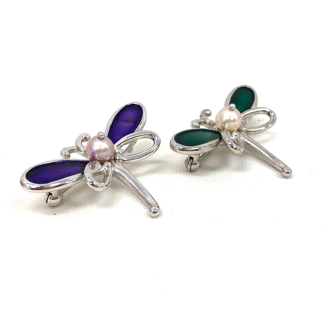 M04/075 タサキ ブローチ 2点セット アコヤパール トンボモチーフ