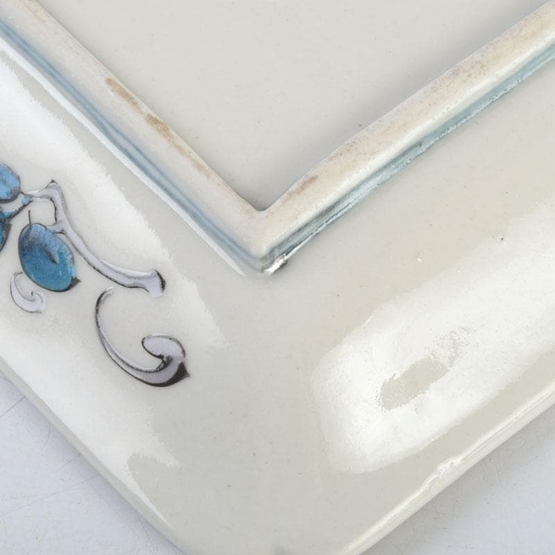 九谷焼　古九谷　角福銘　色絵花草文　四方皿　時代箱　C　9248