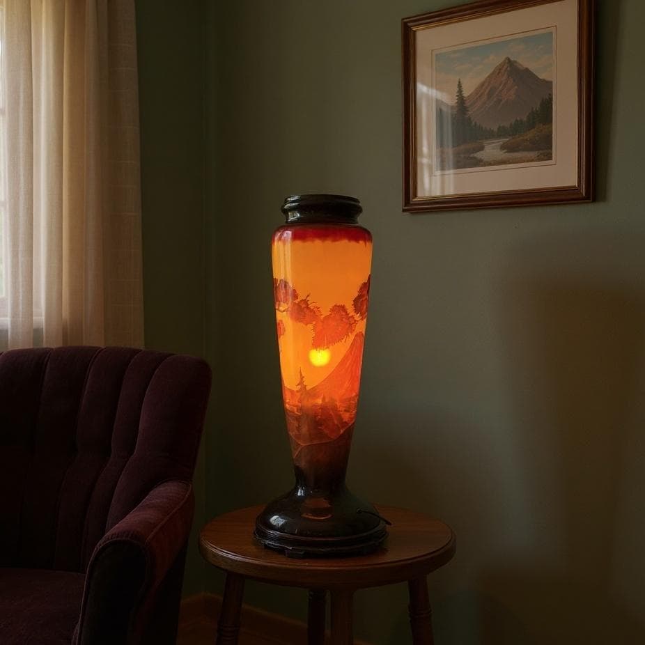 高さ62㎝【特大】山景文エミールガレ風ランプ　アンティーク