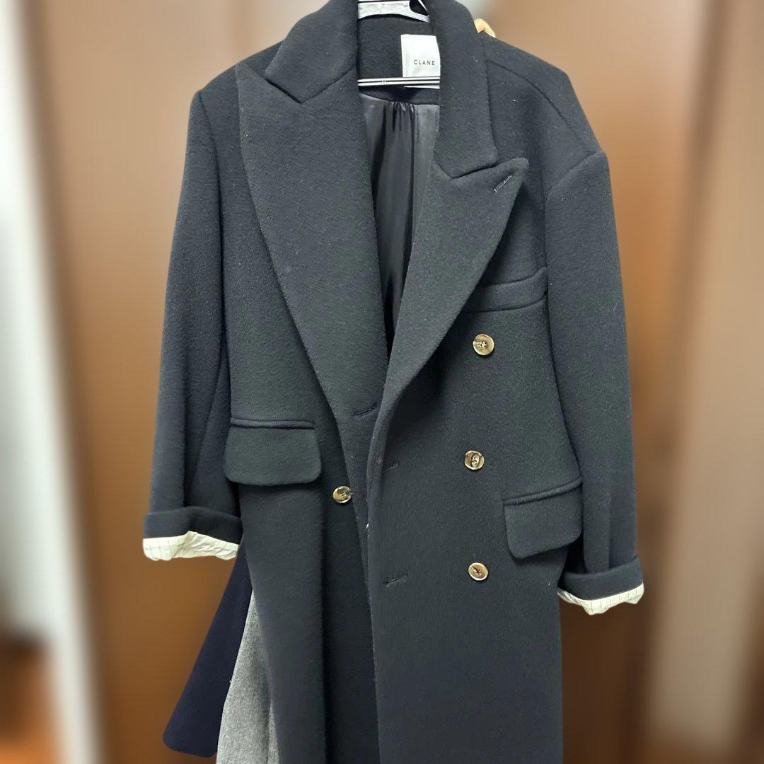 CLANE 黒 ダブルブレスト チェスターコート