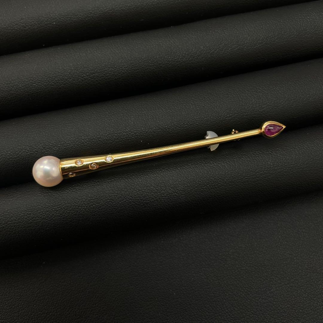 18KT パールとルビーのブローチ