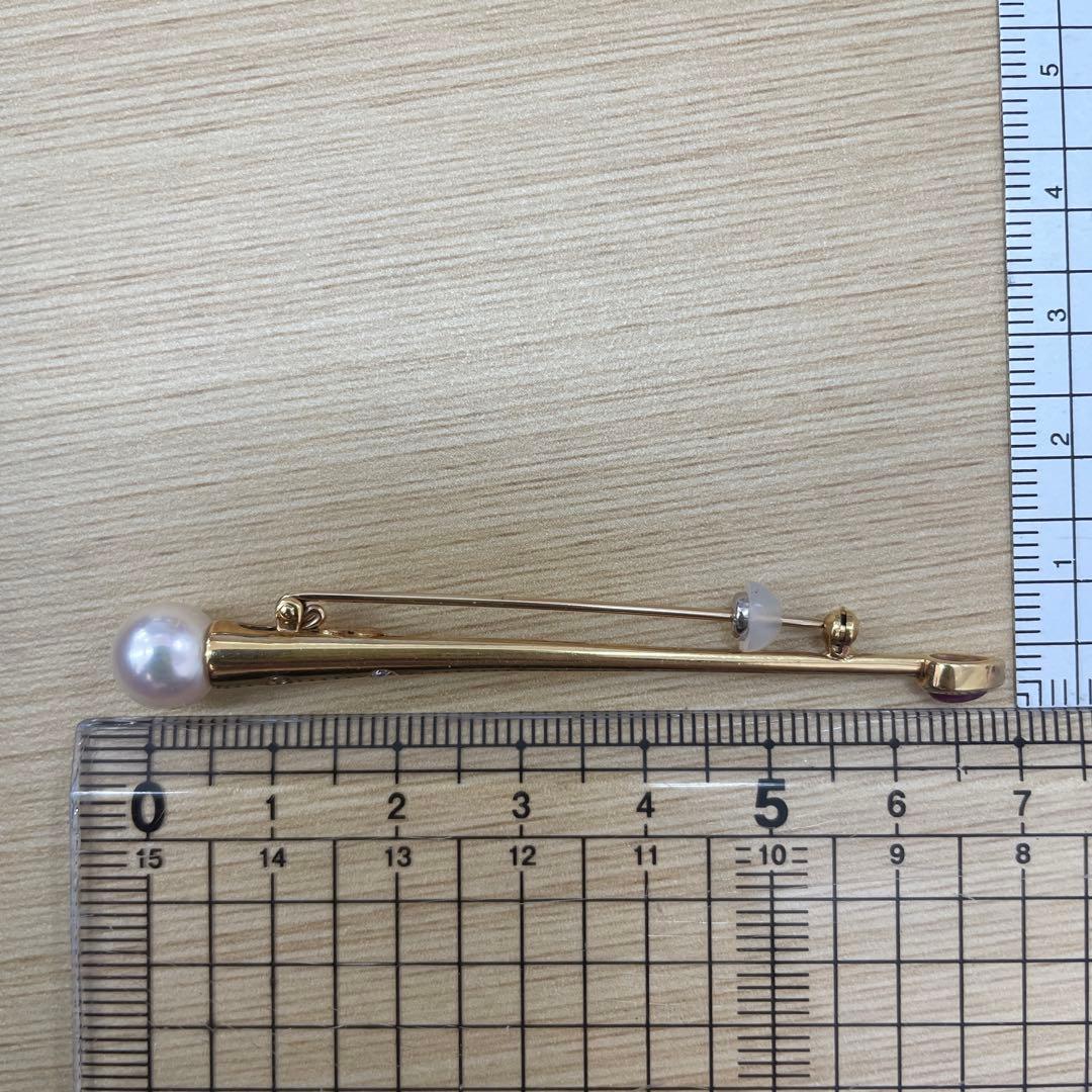 18KT パールとルビーのブローチ