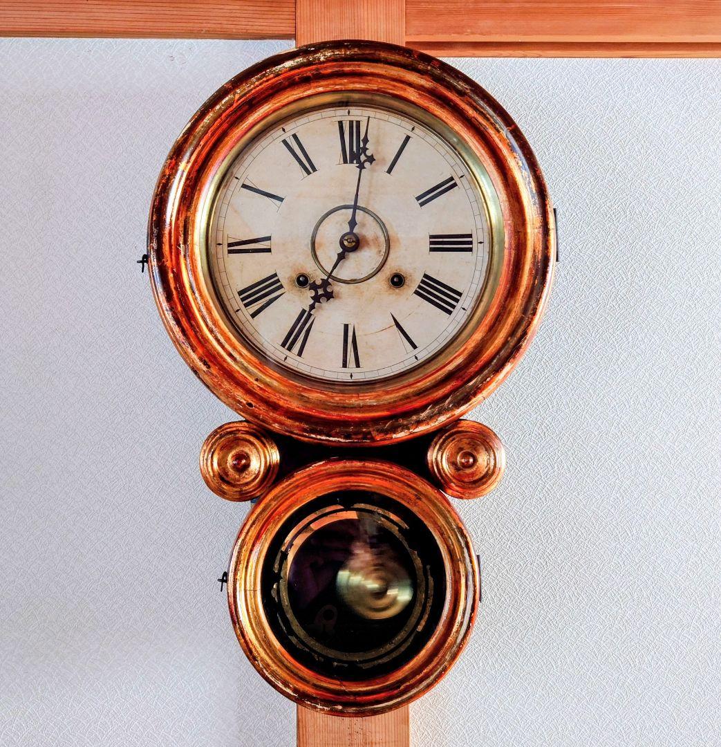 〈完動・美品〉E.INGRAHAM　金箔本四ツ丸達磨ゼンマイ振り子時計