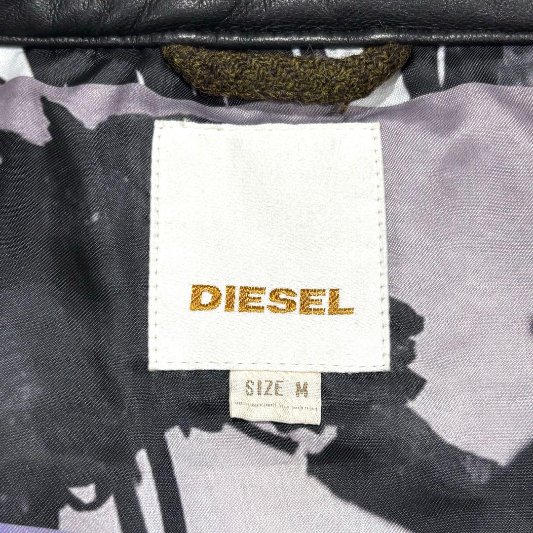【美品】DIESEL ディーゼル 裏地アート総柄 ウールジャケット 襟レザー　M