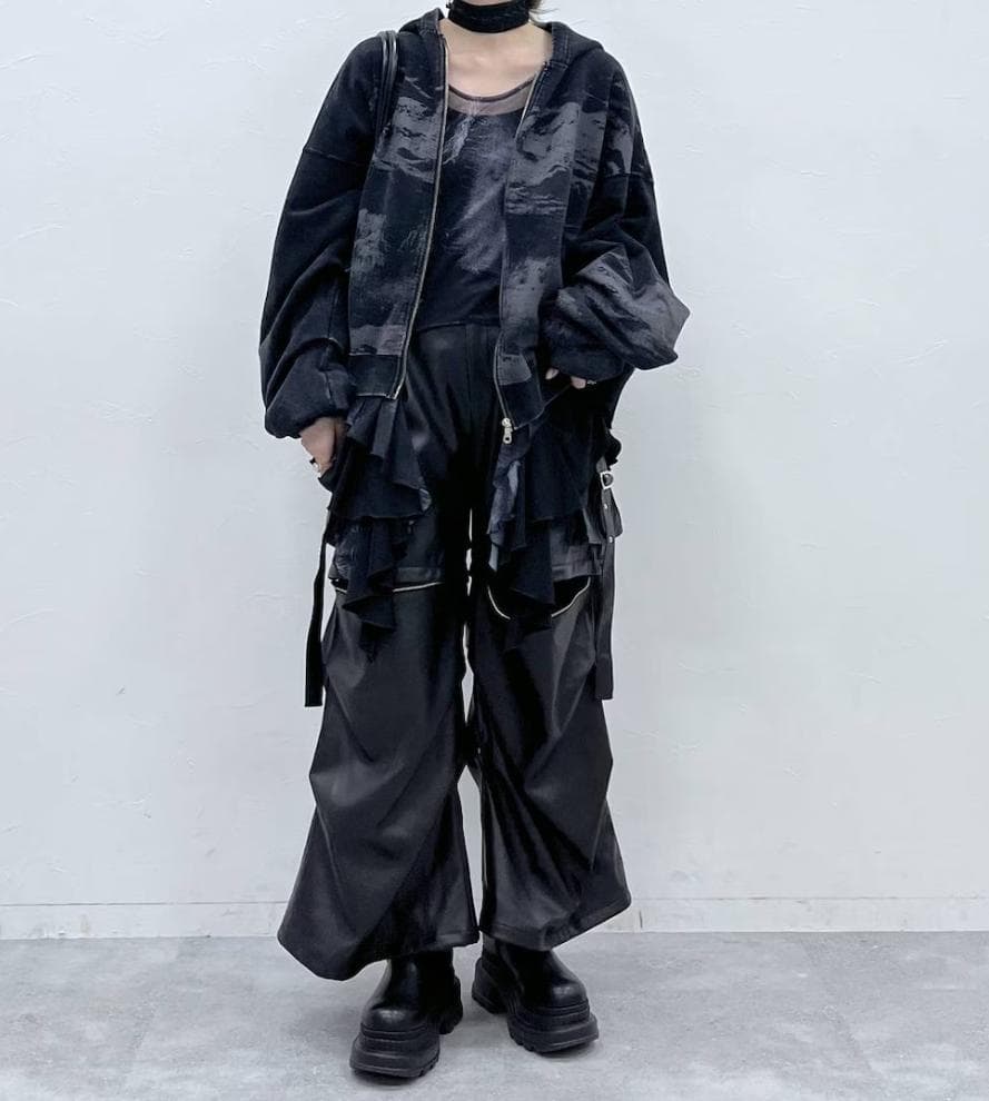 【美品】HARE　2WAYメタルカーゴパンツ　ブラック　レザー