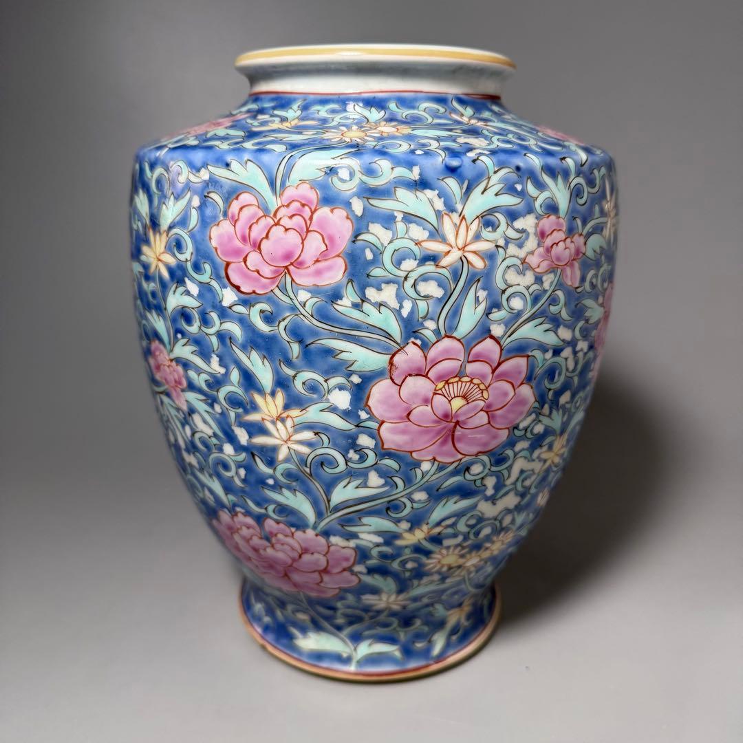 晩香窯　ARITA BANKO　希少品　里帰り品　牡丹文様花瓶　高さ24.5cm