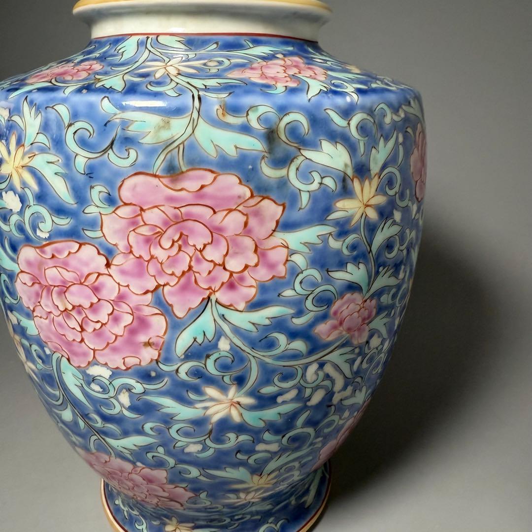 晩香窯　ARITA BANKO　希少品　里帰り品　牡丹文様花瓶　高さ24.5cm