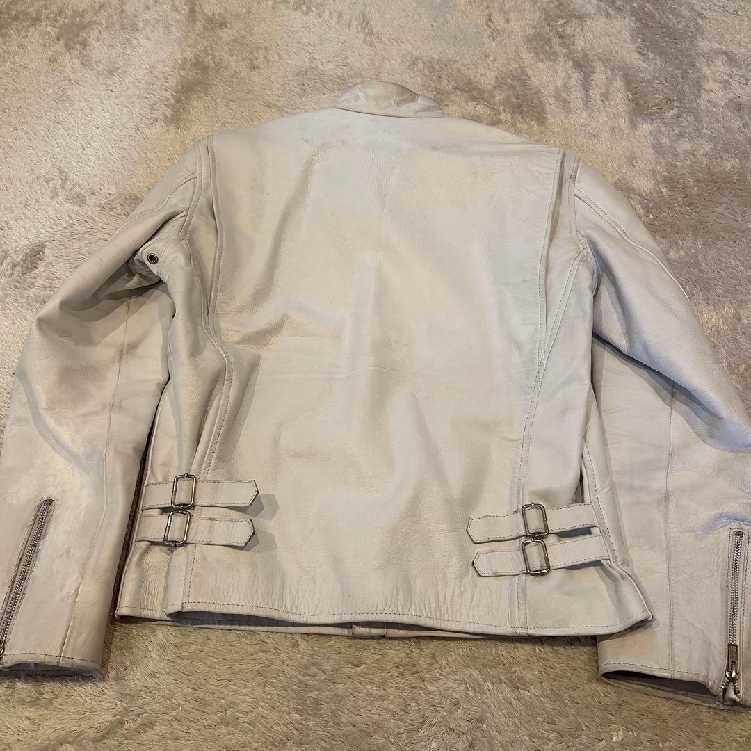 特大3L ホーンワークス　レザージャケット　シングル　ライダース　メンズ　白