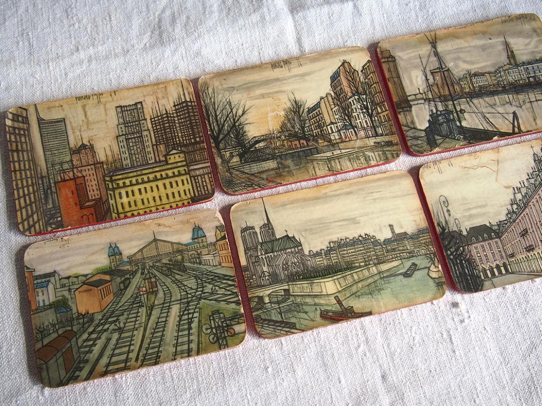 パリの画家ベルナール・ビュッフェのコースター6枚 ミッドセンチュリー /K319