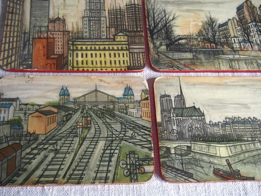 パリの画家ベルナール・ビュッフェのコースター6枚 ミッドセンチュリー /K319