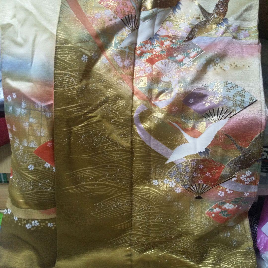 【和装】レディース(女性用) お着物 ゴールド 金の鶴 振袖 成人式