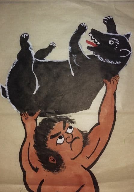 大津絵　金太郎　松山(検　紙本　肉筆　捲り