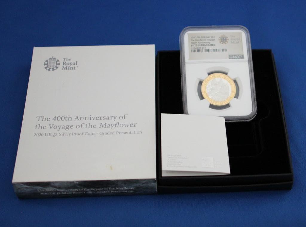 2020年イギリス メイフラワー号 400周年 ￡2 銀貨 NGC PF70UC