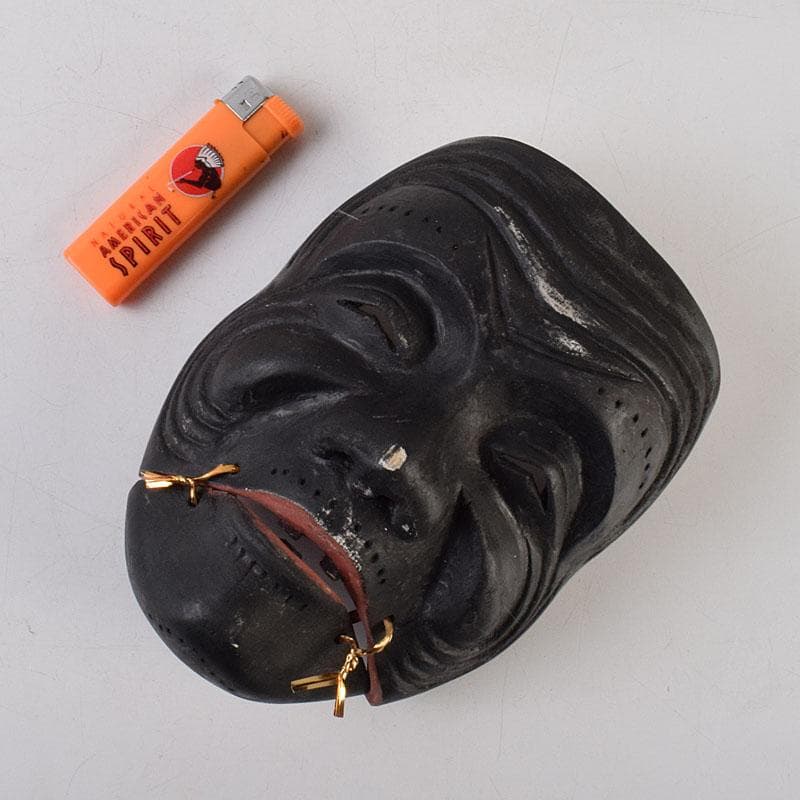 能面　能楽　雅楽　木彫　黒色尉　黒式尉　お面　V　R9529