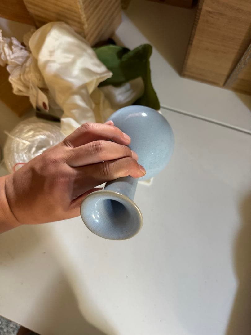 ‼️早速半額‼️リサイクルFORT‼️旧家から直送唐物⑦‼️汝窯長頭下◯瓶（卵青）花瓶‼️