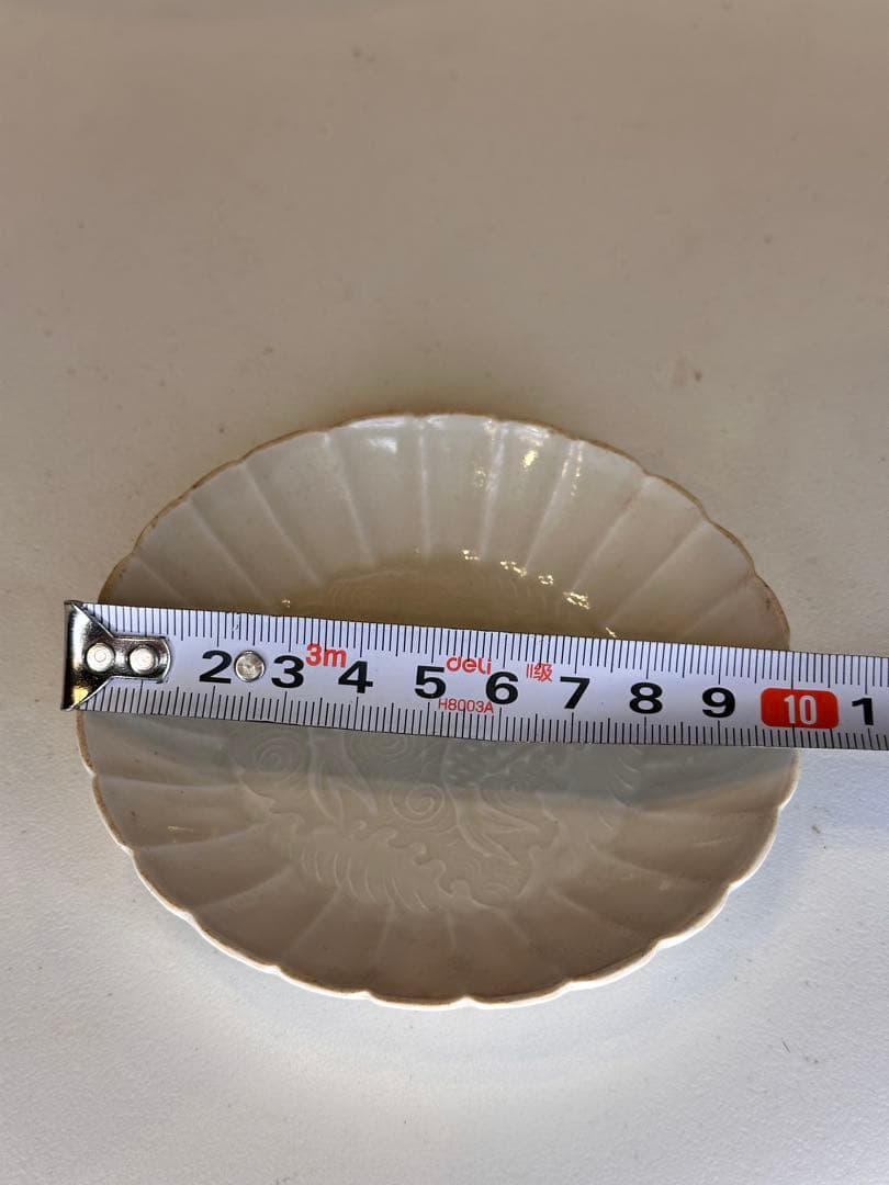 哥窯 白釉 小皿 葵口 双魚文 古陶磁 古い皿