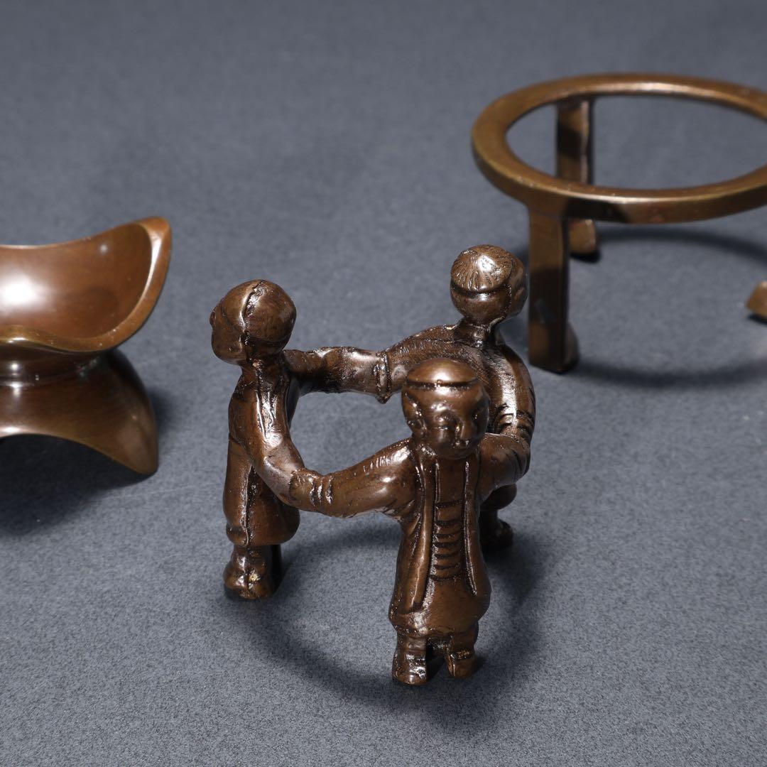 【茶道具】七種蓋置　唐銅　和雲　共箱　R1625N3