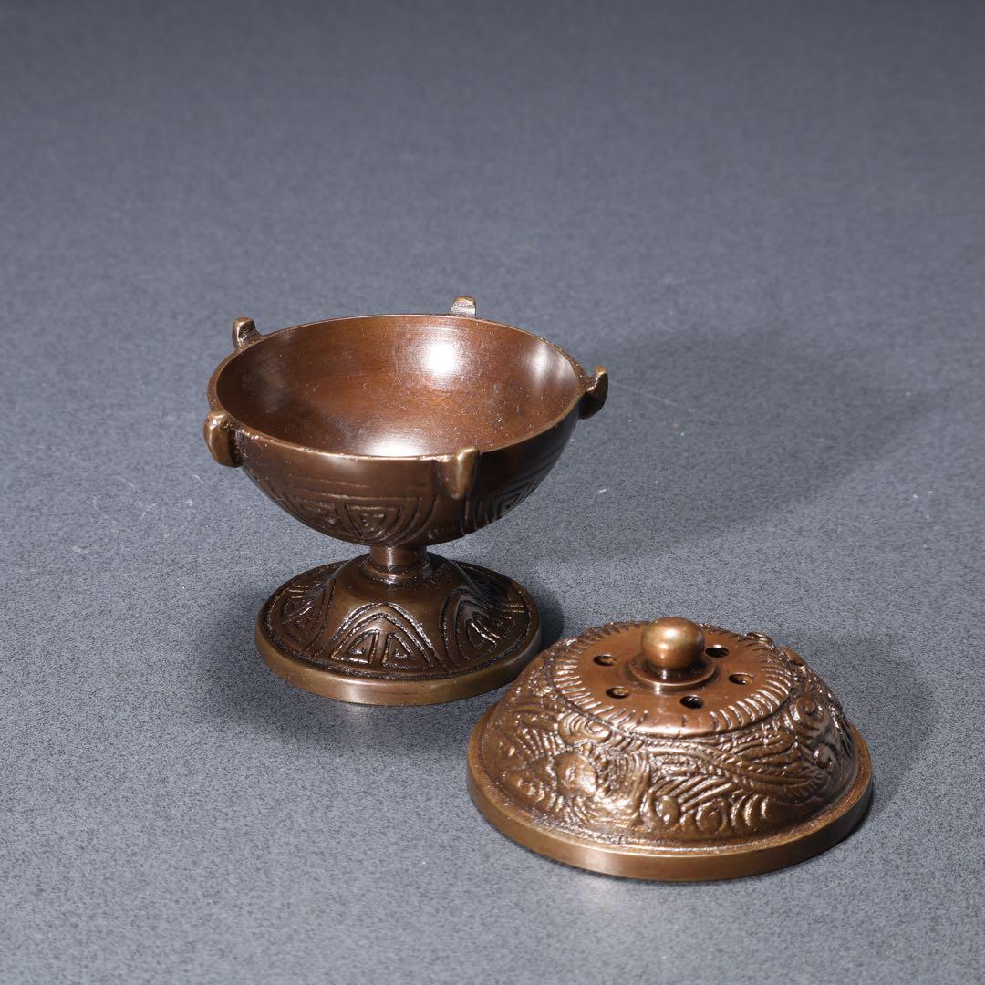 【茶道具】七種蓋置　唐銅　和雲　共箱　R1625N3