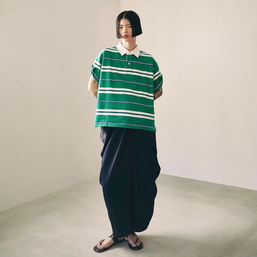 【新品】MACHATT マチャット　ボーダーラガーシャツ　グリーン