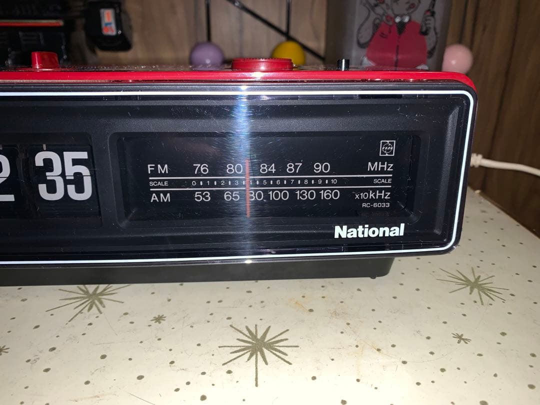 昭和レトロ　動作品　ナショナル　ラジオ付　パタパタ時計　スペースエイジ　イームズ