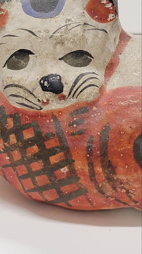 おめでたい③お正月玄関に 明治時代 鯛猫 ガラ入 古い練り人形 土人形 郷土玩具